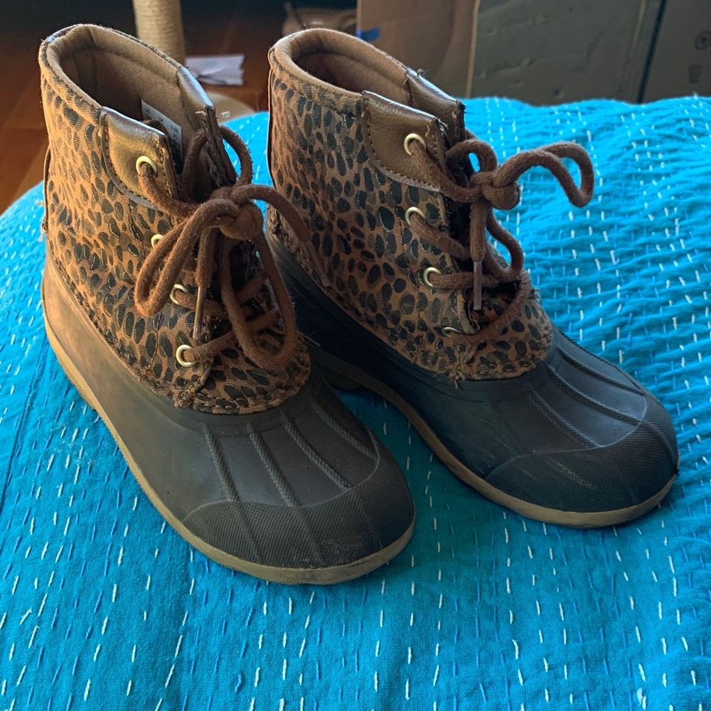 Sperry Leopard Print Boots with Brown Soles
